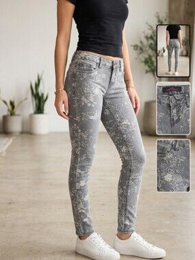 Almost Famous Women's Floral Gray Skinny Jeans